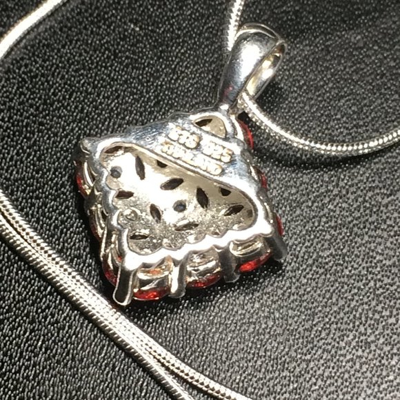 Silver Necklace with Rubies and sapphires, square, on 16" silver chain, stamped - Picture 9 of 9